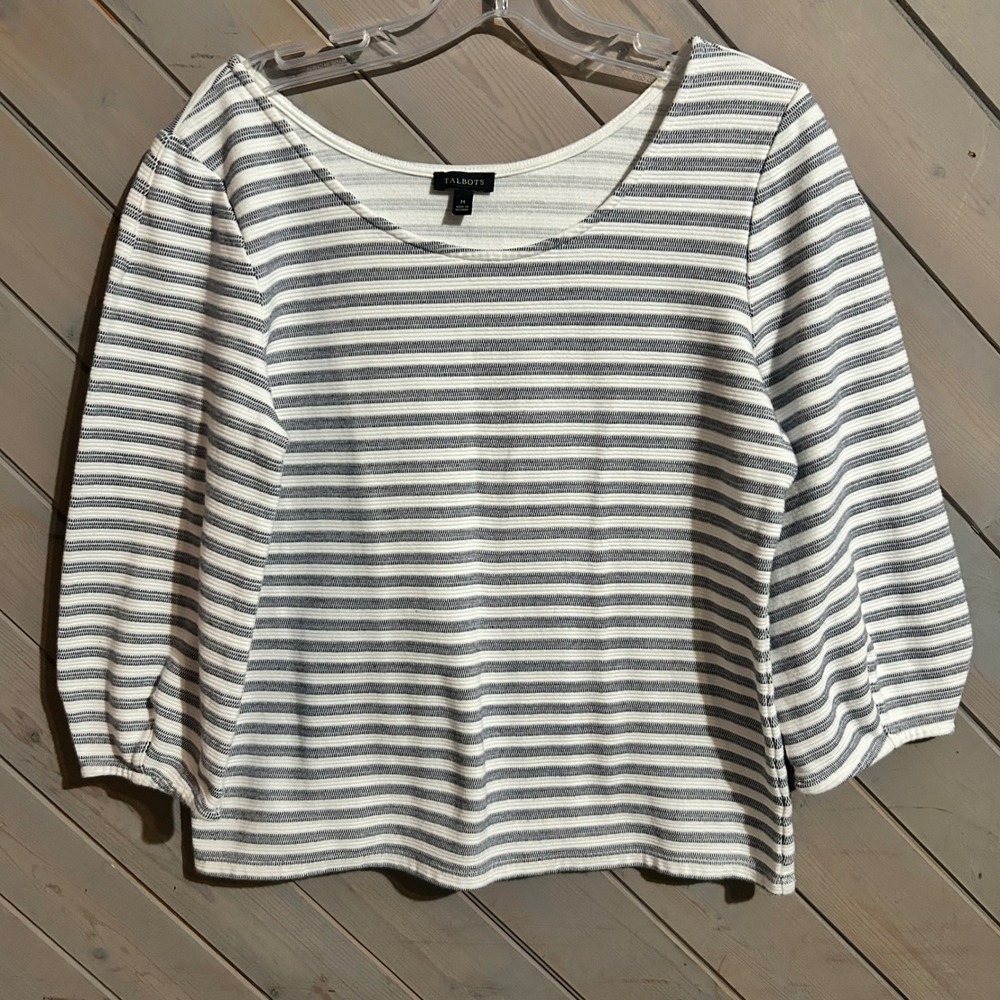 Talbots Women's Striped 3/4 Sleeve Knit Top Blue White‎ Size Medium